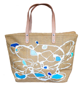 "Blue Waves" Beach Tote - One of a Kind with Two Original Paintings by Serena Bocchino