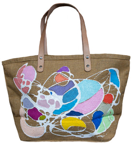 "Colorful" Beach Tote - One of a Kind with Two Original Paintings by Serena Bocchino
